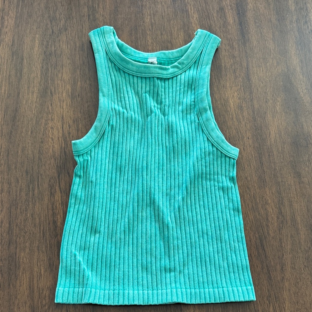 Sleeveless Ribbed Green Top